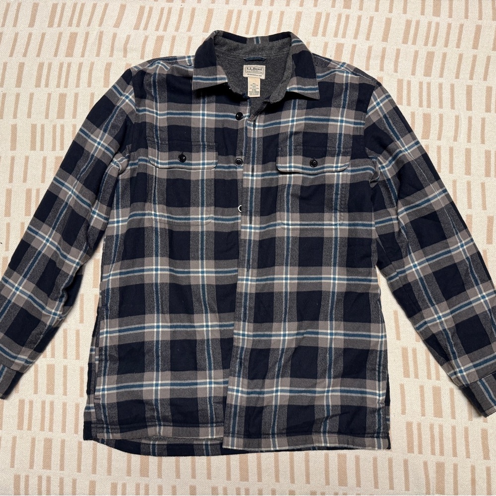 L.L. Bean Men's Navy and Gray Fleece Lined Shirt Jacket